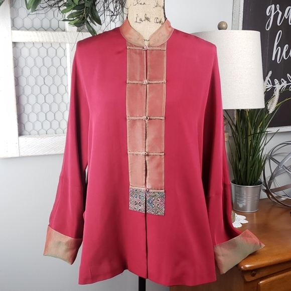 F/CE 100% silk red jacket size XL - Picture 1 of 8